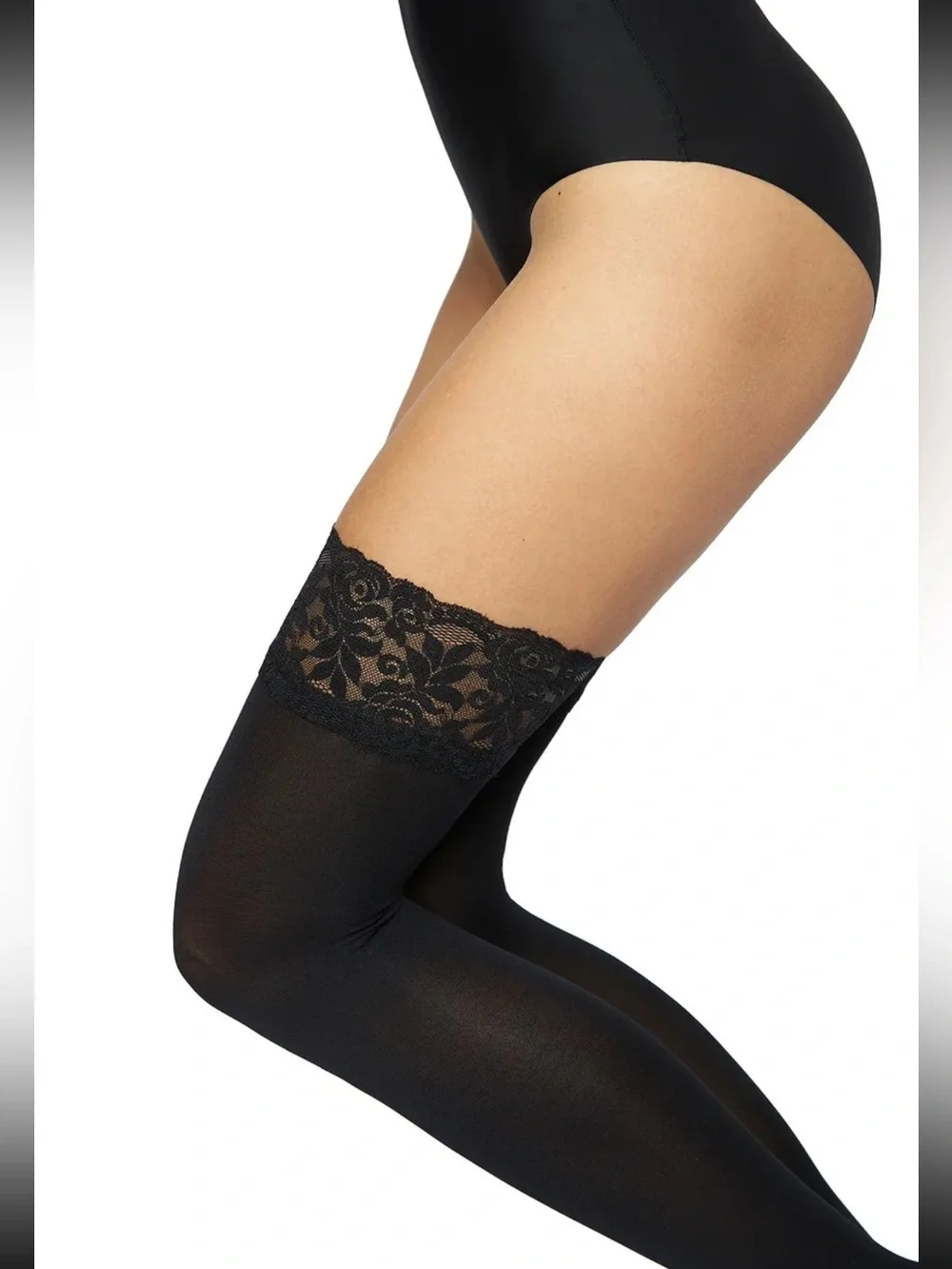 WalkPop Ester Black Lace Top Thigh High Stockings